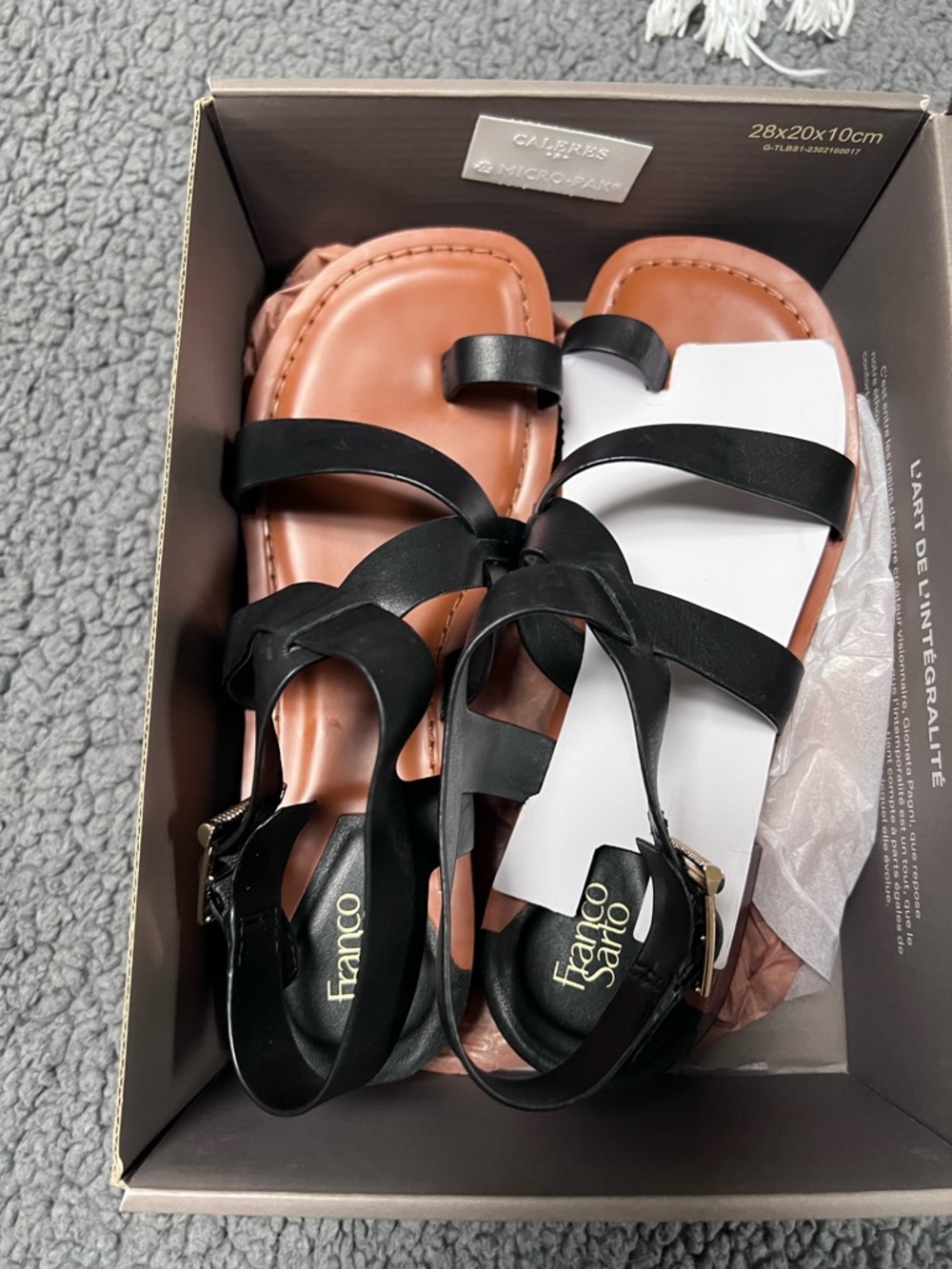 Franco Sarto Ina Black Strappy Leather Sandals with Brown Footbed 8.5 - Picture 6 of 14